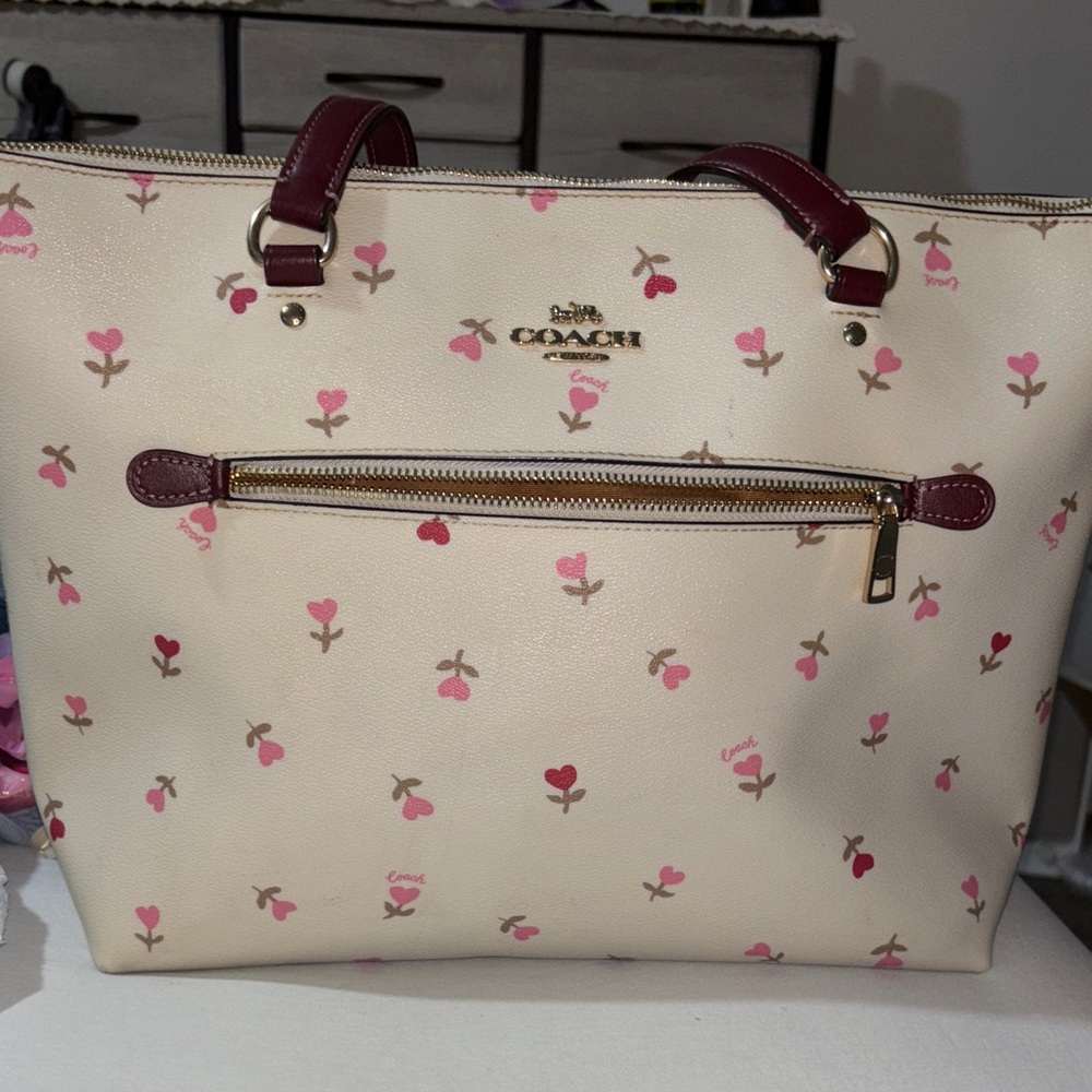 Coach Cream and Pink Floral Tote Bag